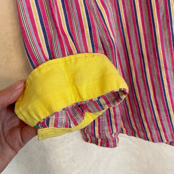 Lauren Ralph Lauren Blouse 100% Linen Multicolor Striped Long Sleeve Button Up - Picture 7 of 15